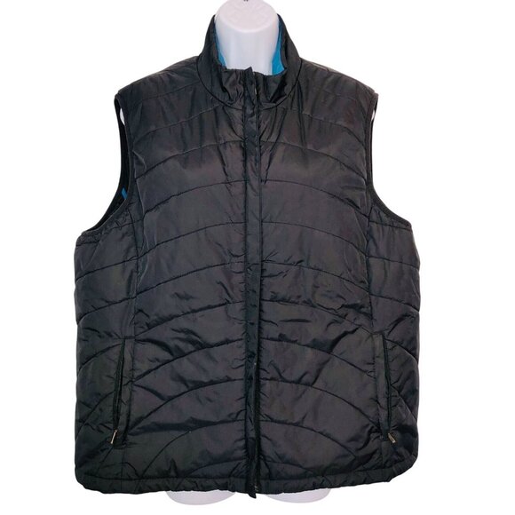 Lands End Womens XL Puffer Vest Black Blue Sleeveless - Picture 1 of 6